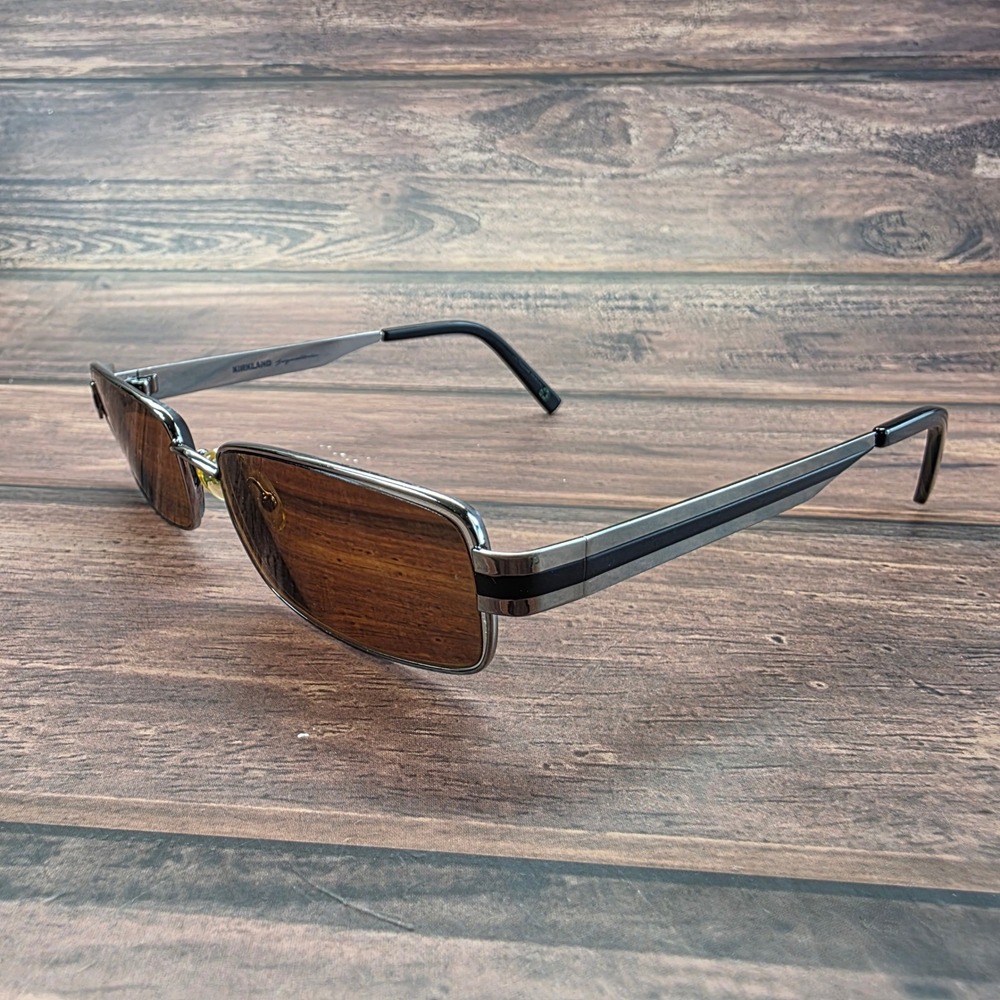 Kirkland Signature Moon Gun Sunglasses Gunmetal Rectangular Amber Lens 53-17-140 - Picture 6 of 9